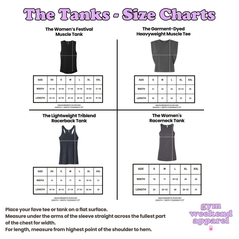 the tank size chart for a women's tank top