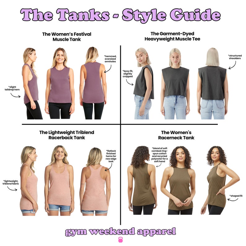 a women's tank top with four different styles of tank tops