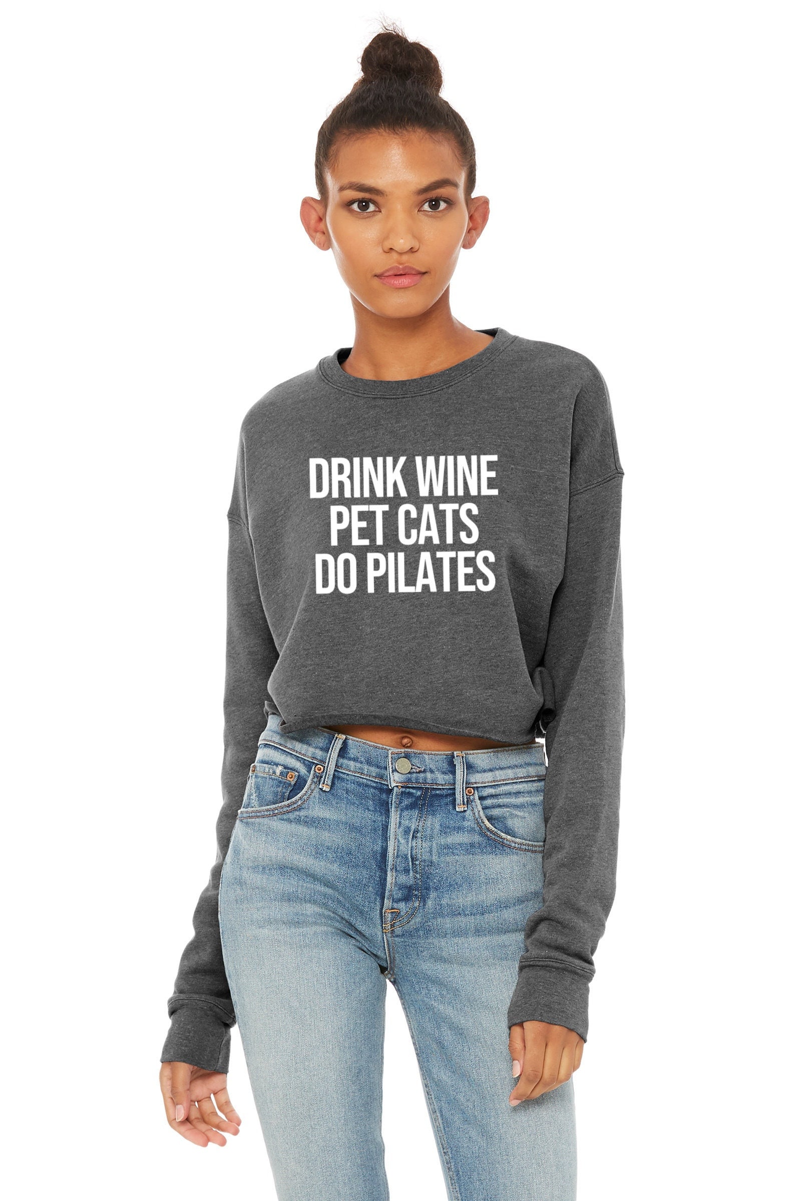 Pilates Sweatshirt Pilates Shirts Women Women's Pilates Shirt Cropped  Sweatshirt Drink Wine Pet Cats Do Pilates -  Canada