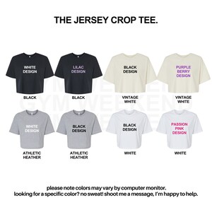 the jersey crop tees are available in multiple colors