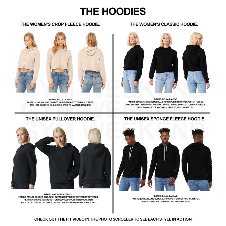 a woman's hoodie is shown in four different styles