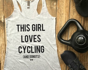 This Girl Loves Cycling And Donuts Tank Top, Womens Cycling Tank, Funny Cycling Tank, Spin Tank, Indoor Cycling, Funny Fitness Top, Gym Tank
