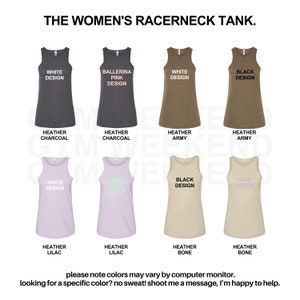 a women's racer tank top with different colors