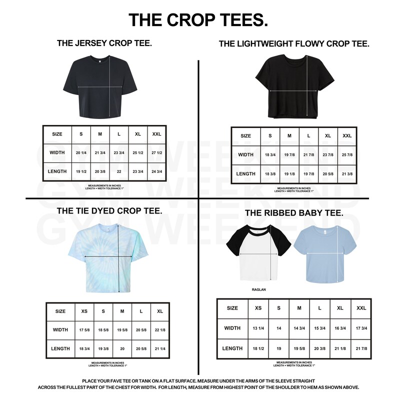 the crop tees sizes chart