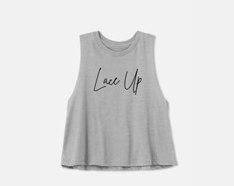 Lace Up - Women's Cropped Raw Edge Running Tank Top