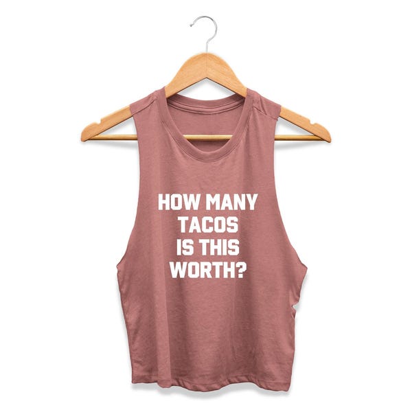 How Many Tacos is this Worth? Women's Racerback Crop Tank | Funny Workout Shirt