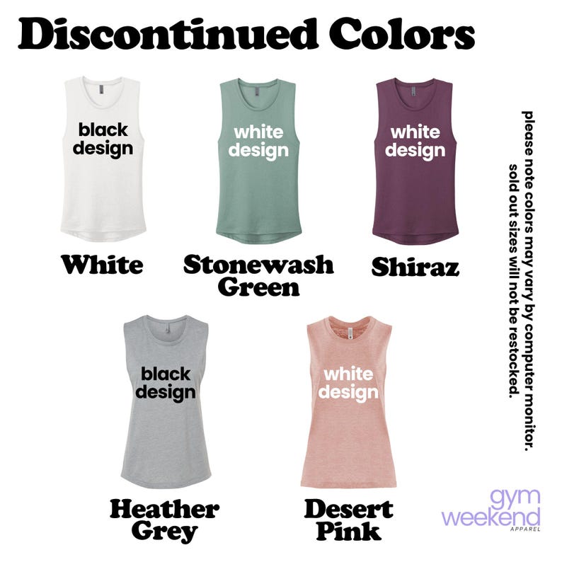 a collection of six different tank tops in various colors, including black, white, green, pink, grey, and desert pink.