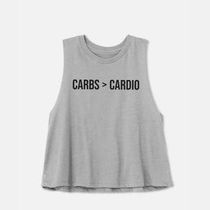 Workout Crop Top | Funny Gym Shirt | Gym Gift for Her | Women&#39;s Workout Tank | Running Shirt | Boxing Shirt | Carbs &gt; Cardio
