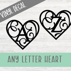 ANY LETTER Heart Flourish Monogram Vinyl Decal/Sticker A B C D E F G H I J K L M N O P Q R S T U V W X Y Z