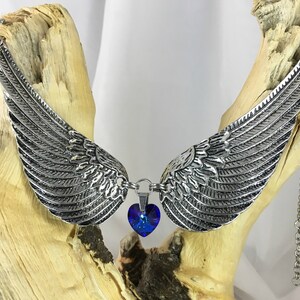 Blue Heart Choker, Bermuda Blue Swarovski Crystal Heart, Angel Wing Jewelry, Heart Wing Jewelry, Statement Bridal Memorial Jewelry image 5