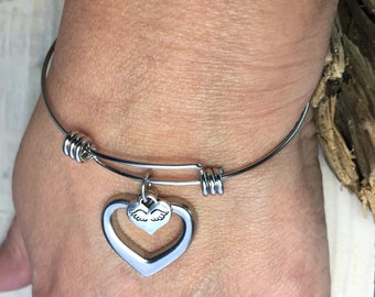 Heart Wing Stainless Steel Bracelet: Angel Charm Jewelry