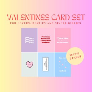 Aesthetic Valentine Cards Digital Download - Set of 6 | Gen-Z, Besties, BFF, Lovers, Self-Love, Cute Valentine's Day Cards