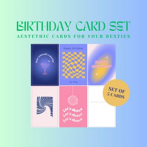 Digital Download Aesthetic Birthday Cards Set of 5 | Gen Z Birthday Cards for Besties, BFF, Friends, Lovers, Cute Printable Card