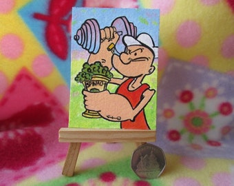 ACEO Original Miniature Painting Popeye the sailor Man Cartoon Art Comic Artist Trading Card