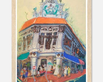 Singapore Art Print of Joo Chiat Cafe Shophouse Vibrant Artwork, Asia Travel Poster Gift