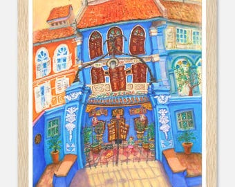 Singapore Art Print of Neil Road Baba House Painting, Peranakan Gift, Asia Travel Poster Souvenir