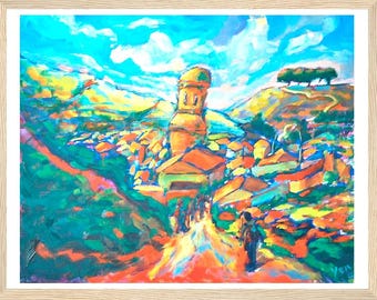 Camino de Santiago Art Print Travel Poster: Spain Pilgrim Trail Landscape, El Camino Gift