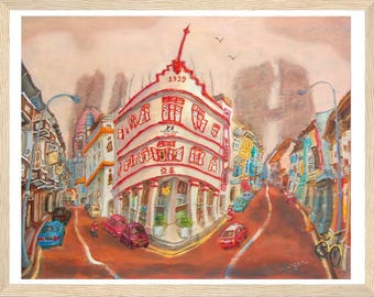 Singapore Poster of Chinatown Keong Saik Road Shophouse Painting by Local Artist, Unique Asia Travel Print Gift of Red Iconic Building