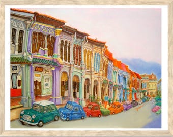 Singapore Art Print of Emerald Hill Painting Peranakan Shophouse Decor by Local Artist, Vibrant Heritage Asia Art Poster