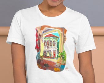 Cool Joo Chiat T-shirt with Colorful Vintage Peranakan Shophouse Painting Art, bring home a piece of Singapore Katong nostalgic charm