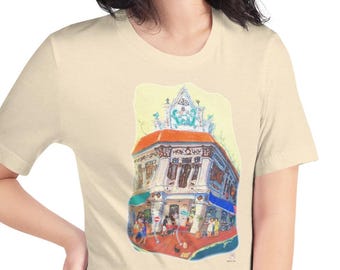 Singapore T-shirt of Whimsical Joo Chiat Cafe Shophouse Painting Art, Cool Unique Heritage Souvenir Gift for Asia Traveller