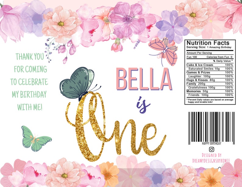 Printable Treats Printable Flowers and Butterflies Custom Chip Bags Party Favors Digital File