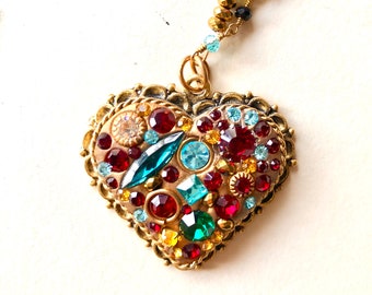 Heart Swarovski Crystals & Gold Heart Pendant Necklace