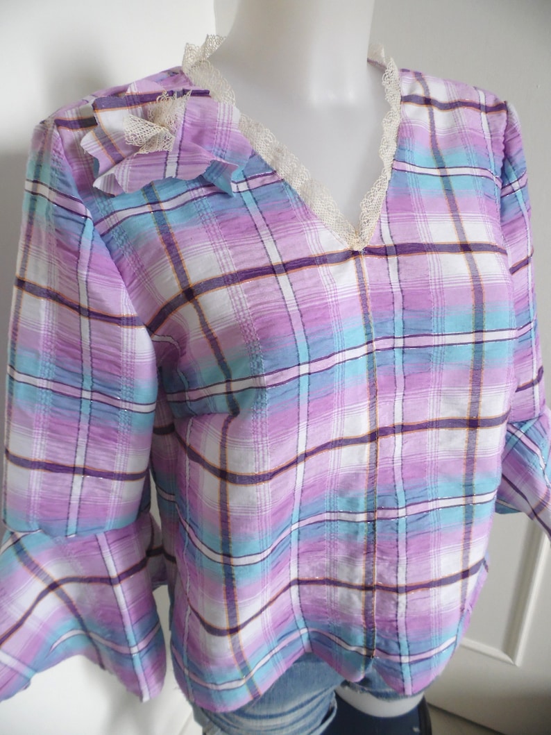 Blouse madras ruffles size 4446 or size and fabric choice