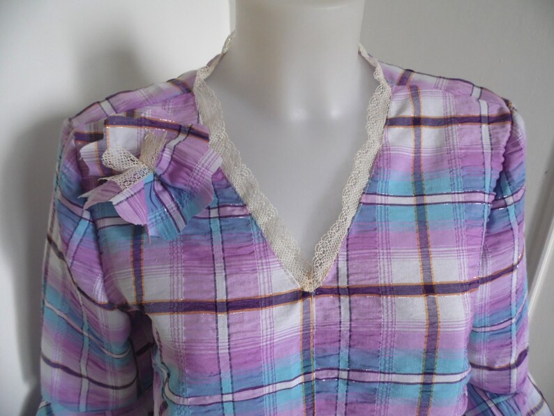 Blouse madras ruffles size 4446 or size and fabric choice