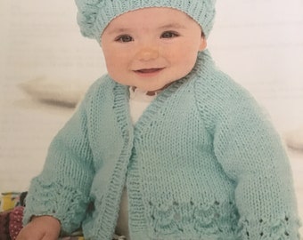 Knitting pattern for cardigan and beret Aran 0-7 years