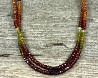 Double Stranded Natural Tundra Sapphire Faceted Rondelle Necklace / Rich Deep Hues of Red, Green, Orange and Blue / AAA Quality Gemstones