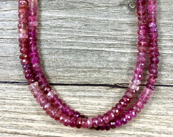 Stunning Double Stranded Shaded Pink Tourmaline Faceted Rondelle Necklace / Fancy Clasp / Pretty Shades of Light and Dark Pink / AAA Quality