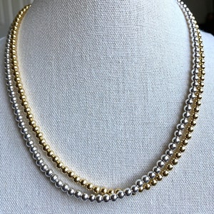Gold Beaded Necklace / Silver Beaded Necklace / 4mm / AAA Quality / Genuine Sterling Silver and Gold Filled Necklaces