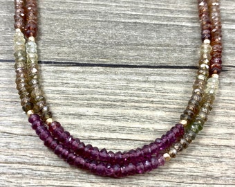 Double Standed Tunduru Sapphire Rondelle Necklace / Extraordinary Multi Colored Tunduru Sapphires / Luxurious Colors / AAA Quality