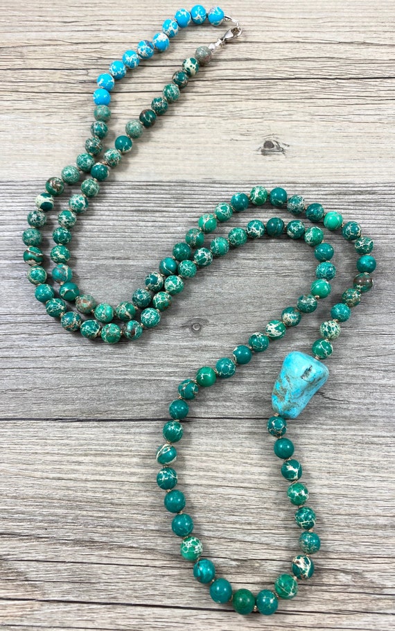 Turquoise Bead Necklace on Silk Thread
