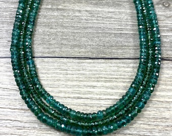 Triple Strand Green Apatite and Pine Green Apatite Faceted Rondelle Necklace / AAA Quality Apatite Rondelles / Sterling Silver Bar Clasp