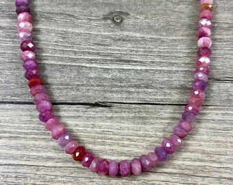 Genuine Pink Ruby Faceted Rondelle Necklace / 6mm Natural Untreated Real Ruby Semiprecious Gemstones / Amazing Color / Excellent Quality