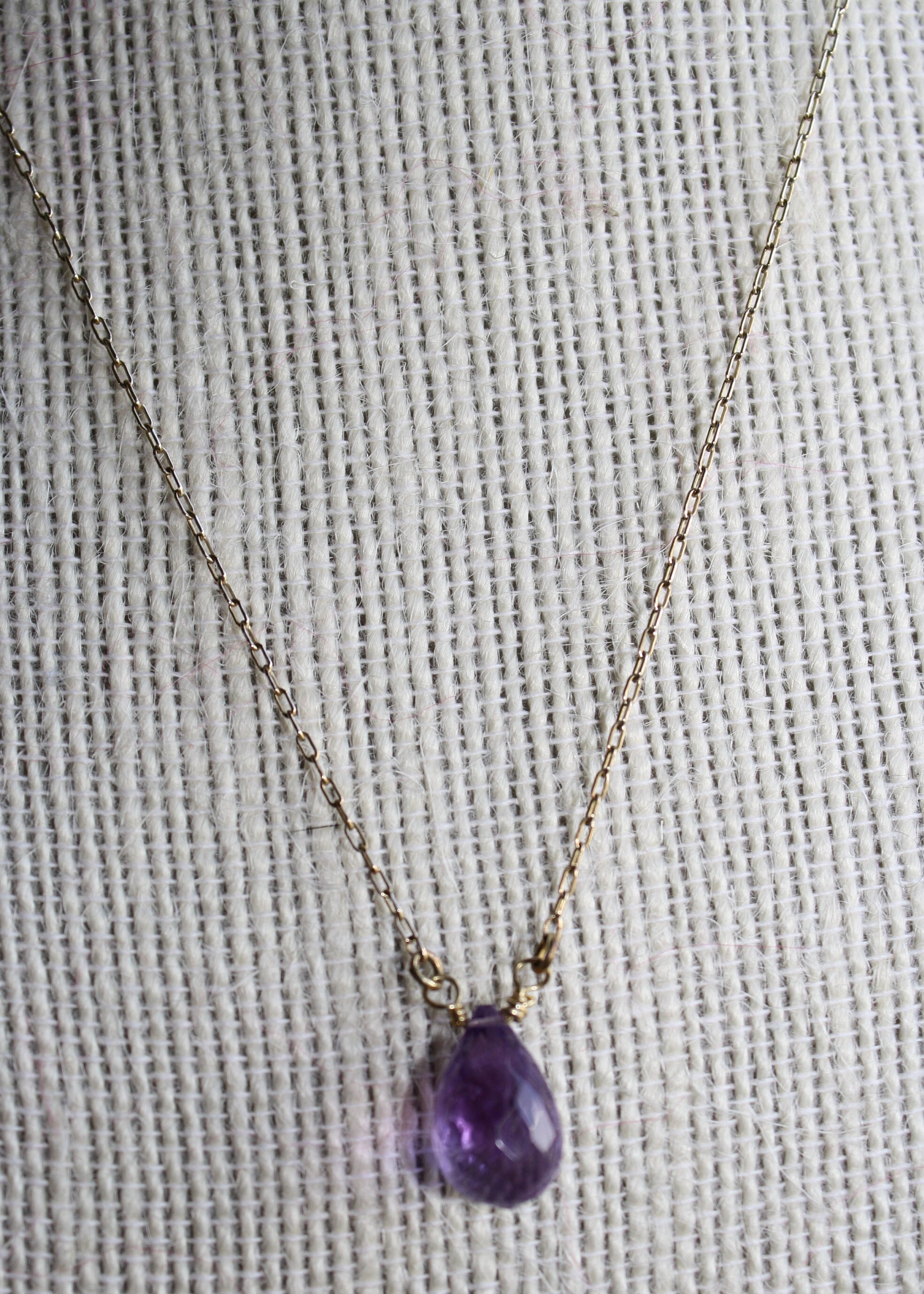 Natural Purple Amethyst Drop Pendant Necklace