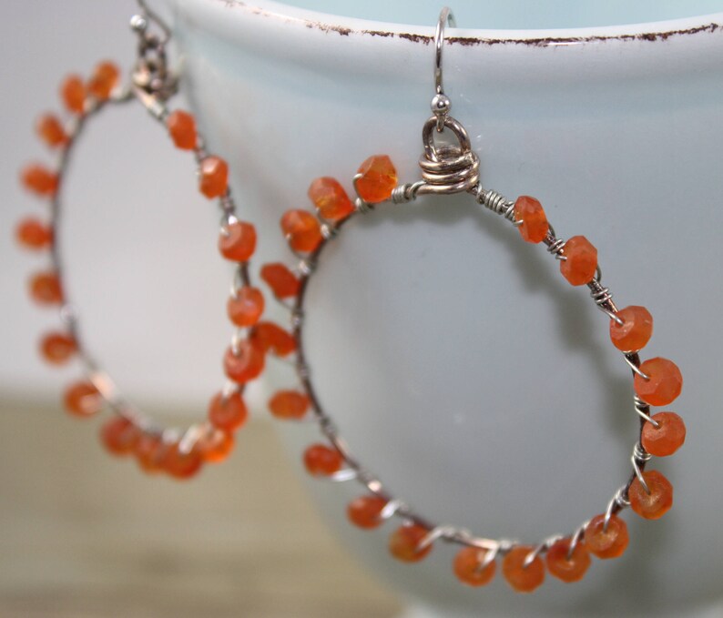 Wire Wrapped Carnelian Circle Earrings Genuine Gemstone Earrings