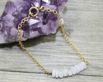 Moonstone Rondelles Bracelet with Gold Filled Cable Chain