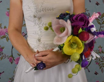 Summer felt wedding bouquet, bridal bouquet, flowers, bridesmaid flowers, flowergirl flowers, Eclectic Wedding Summer Collection