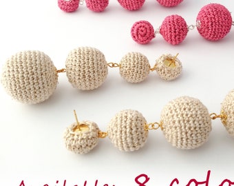 Crochet Ball Drop Earrings, Lightweight Metallized Thread Jewelry / Sandycraft