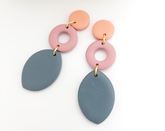 Dusty Pink Earrings, Grey pink stud earrings, Statement Earrings, Stud Dusty Pink earrings, Geometric earrings, Modern clay/ Sandycraft
