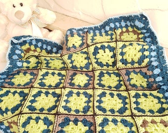 Handmade Granny Square Crochet Baby Blanket, Patchwork Afghan (25"x25")