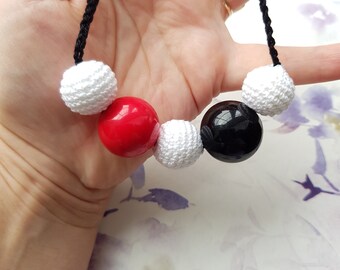 Red Black White Ball Necklace, Modern Ball Necklace, Statement Necklace, Bonbons necklace, Grey, Minimalist Necklace, Gift idea/ Sandycraft