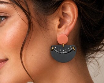 Elegant Stud Dangle Polymer Clay Earrings, Statement Jewelry | Katarzyna Bodera Sandycraft