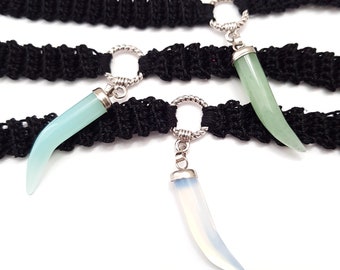 Valentine/'s gift Sandycraftuk Charms Choker Choker with charms Black Choker Black Choker with adjustable length Crochet Choker