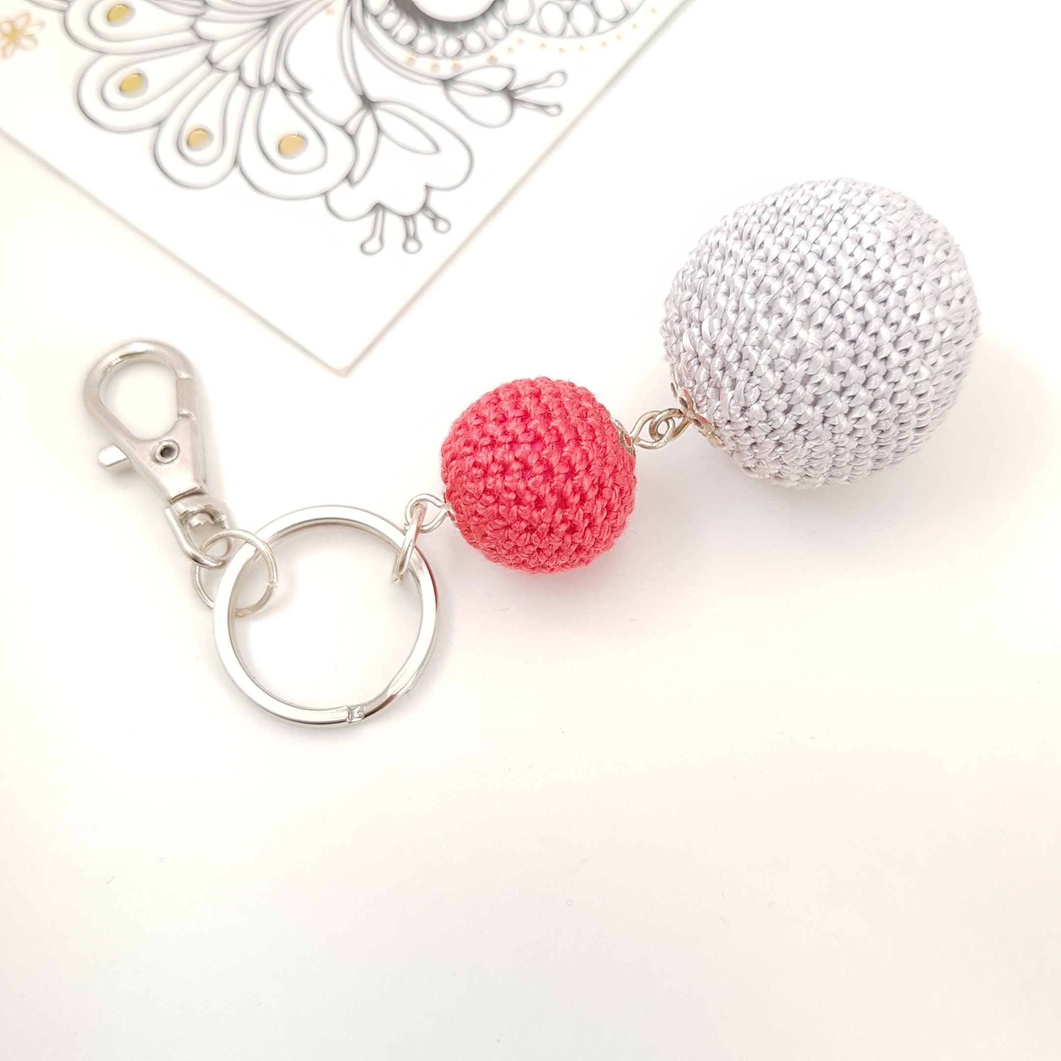 Keyring with two Cotton Balls ball keychain bag charm clip Etsy Italia