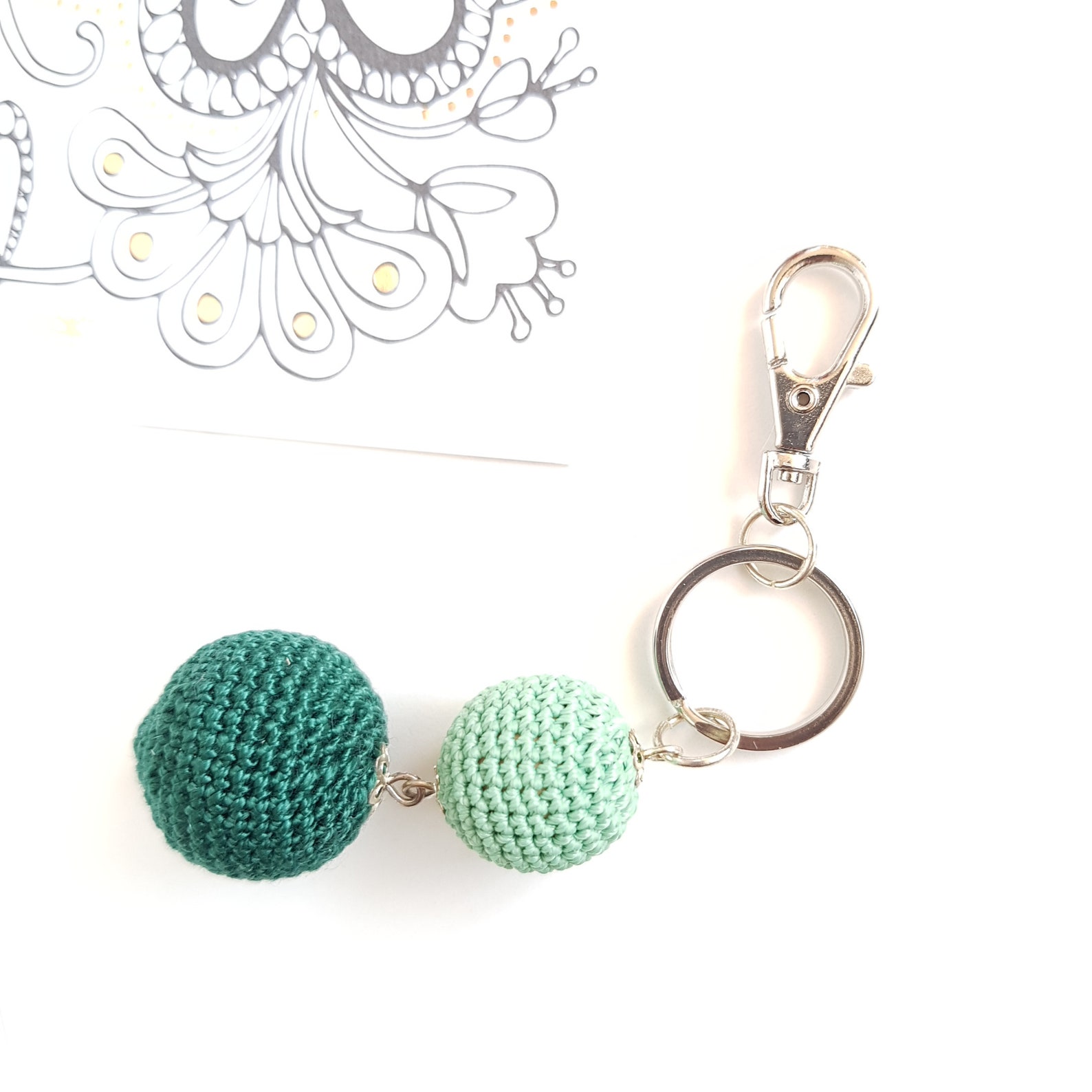 Keyring with two Cotton Balls ball keychain bag charm clip Etsy