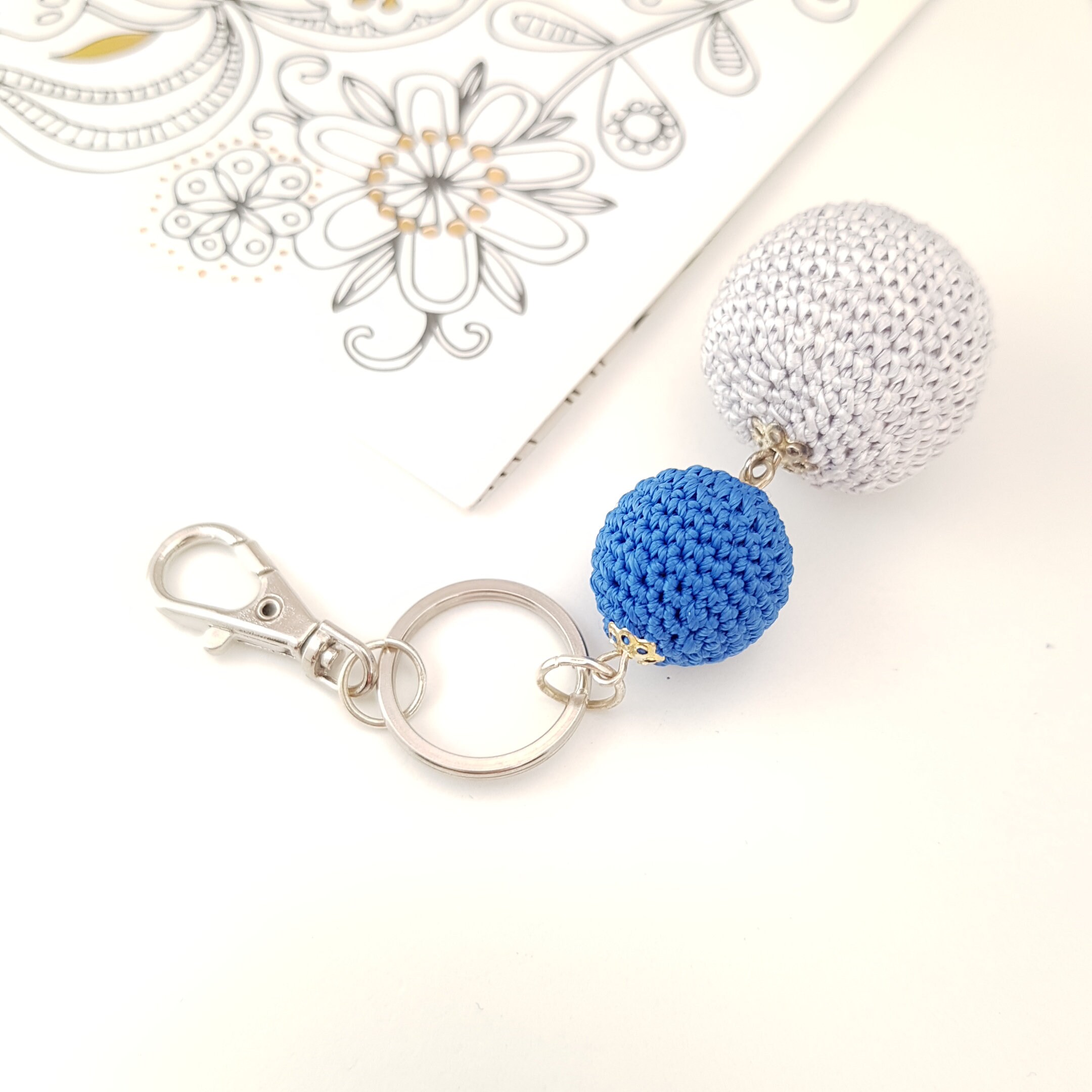 Keyring with two Cotton Balls ball keychain bag charm clip Etsy